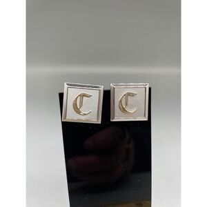 Swank Vintage Monogram Letter C Cufflinks Silver Gold Tone Square Toggle Back‎